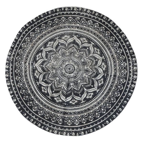 Fekete-fehér mintás kör alakú juta szőnyeg