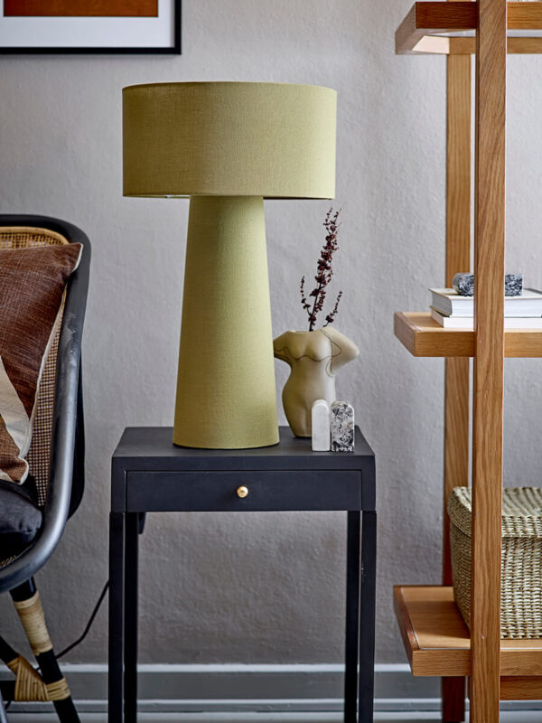 Zöld textil bevonatú asztali lámpa skandináv stílus lakberendezés webshop