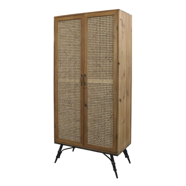 Fenyő szekrény rattan fonott ajtóval vintage stílus
