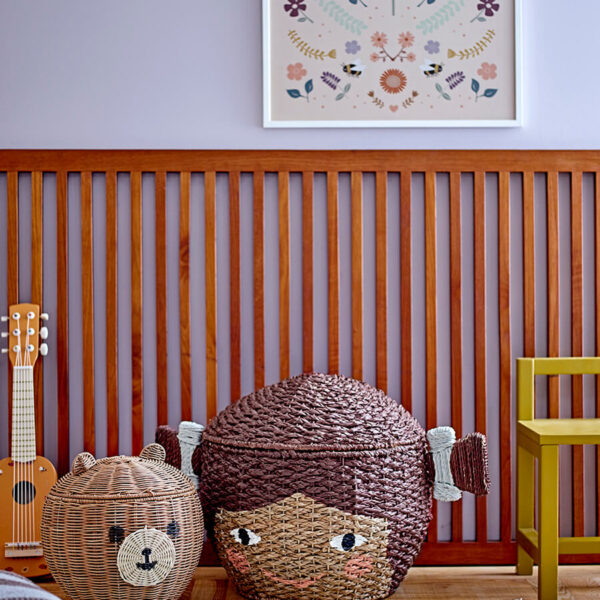 Tárolókosár gyerekszobába copfos kislány fej skandináv gyerekbútor