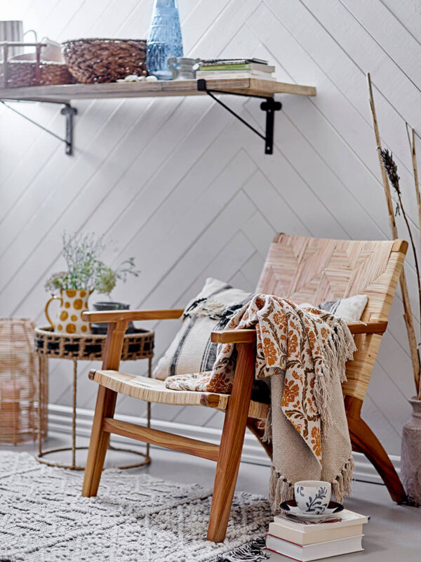 Rattan betétes tikfa fotel skandináv lakberendezés