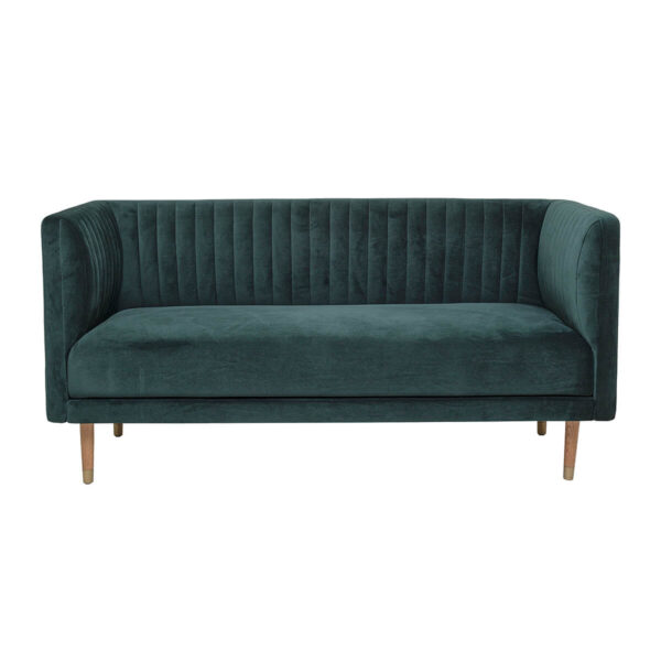 Bársony kanapé zöld színben elegáns skandináv lakberendezés