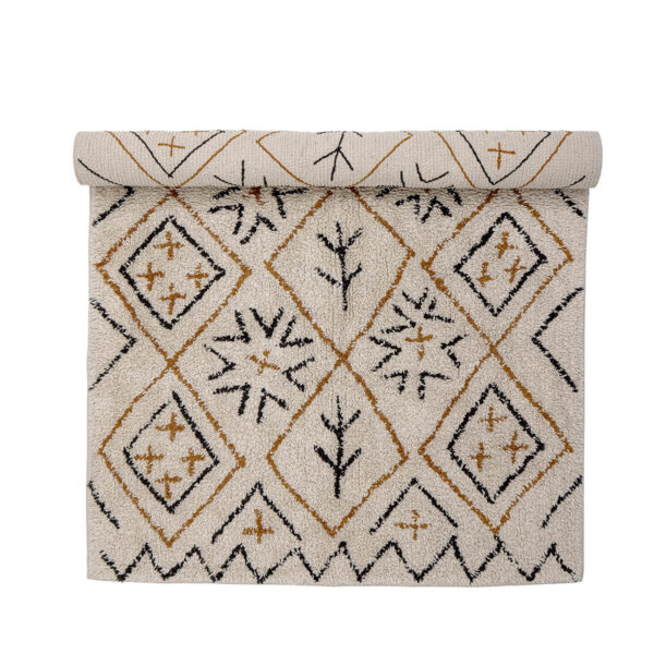Pamut szőnyeg bohém mintával természetes színekkel skandináv stílusban