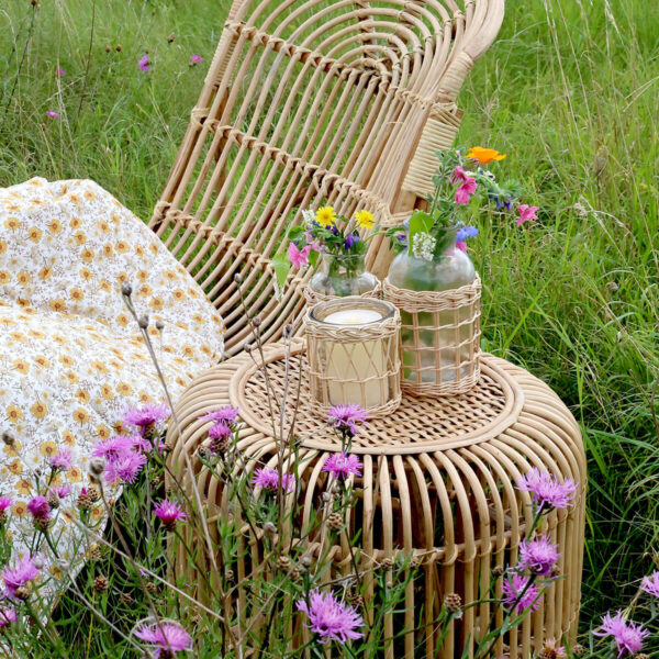 Rattan kerti asztal kör alakú dohányzóasztal Chic Antique