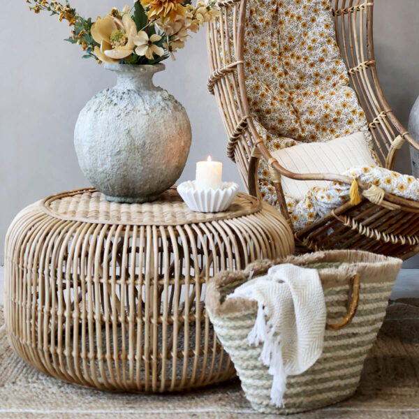 Rattan kerti asztal kör alakú dohányzóasztal Chic Antique