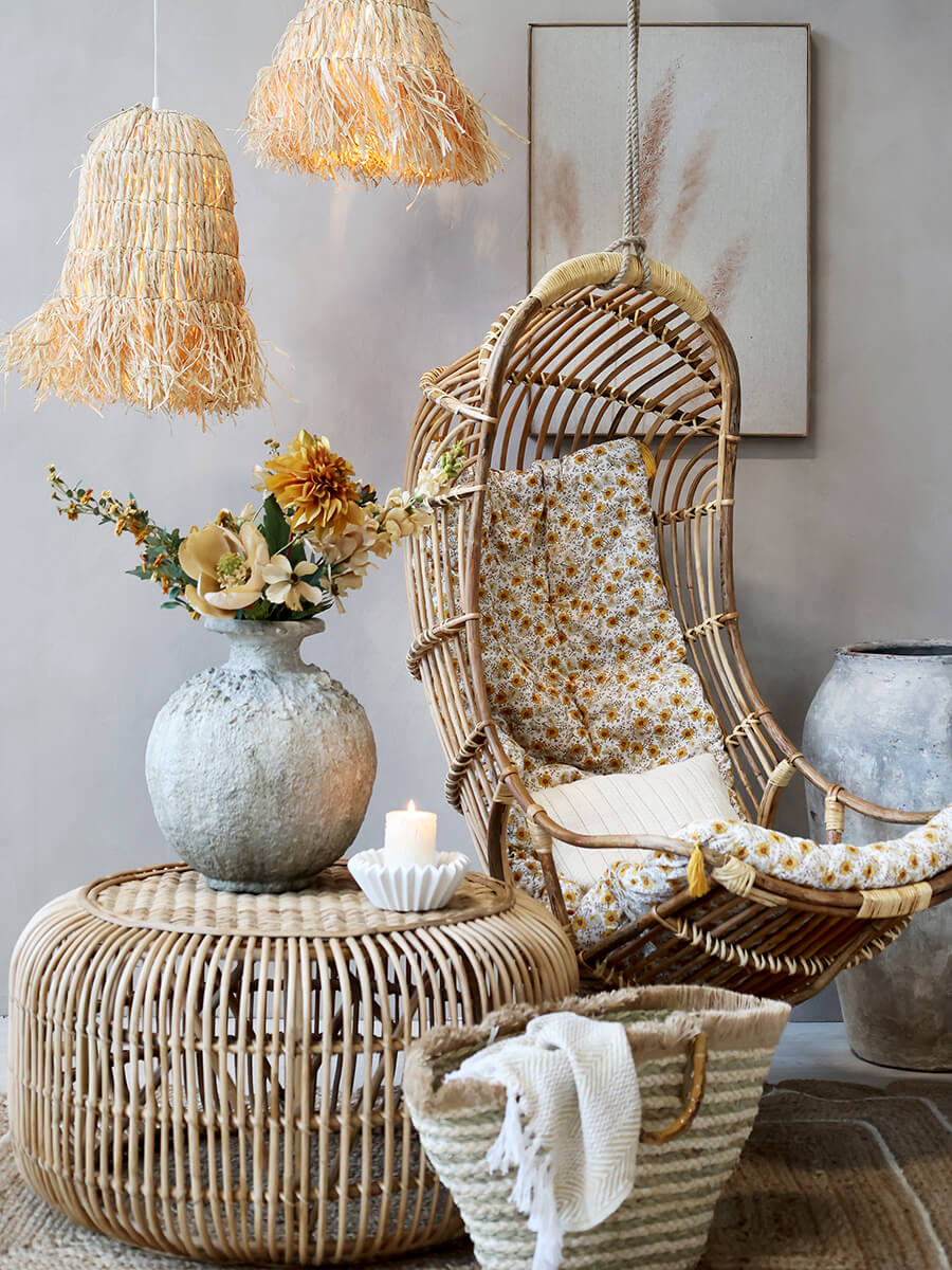 Rattan kerti asztal kör alakú dohányzóasztal Chic Antique