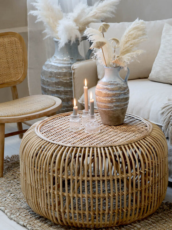 Rattan kerti asztal kör alakú dohányzóasztal Chic Antique