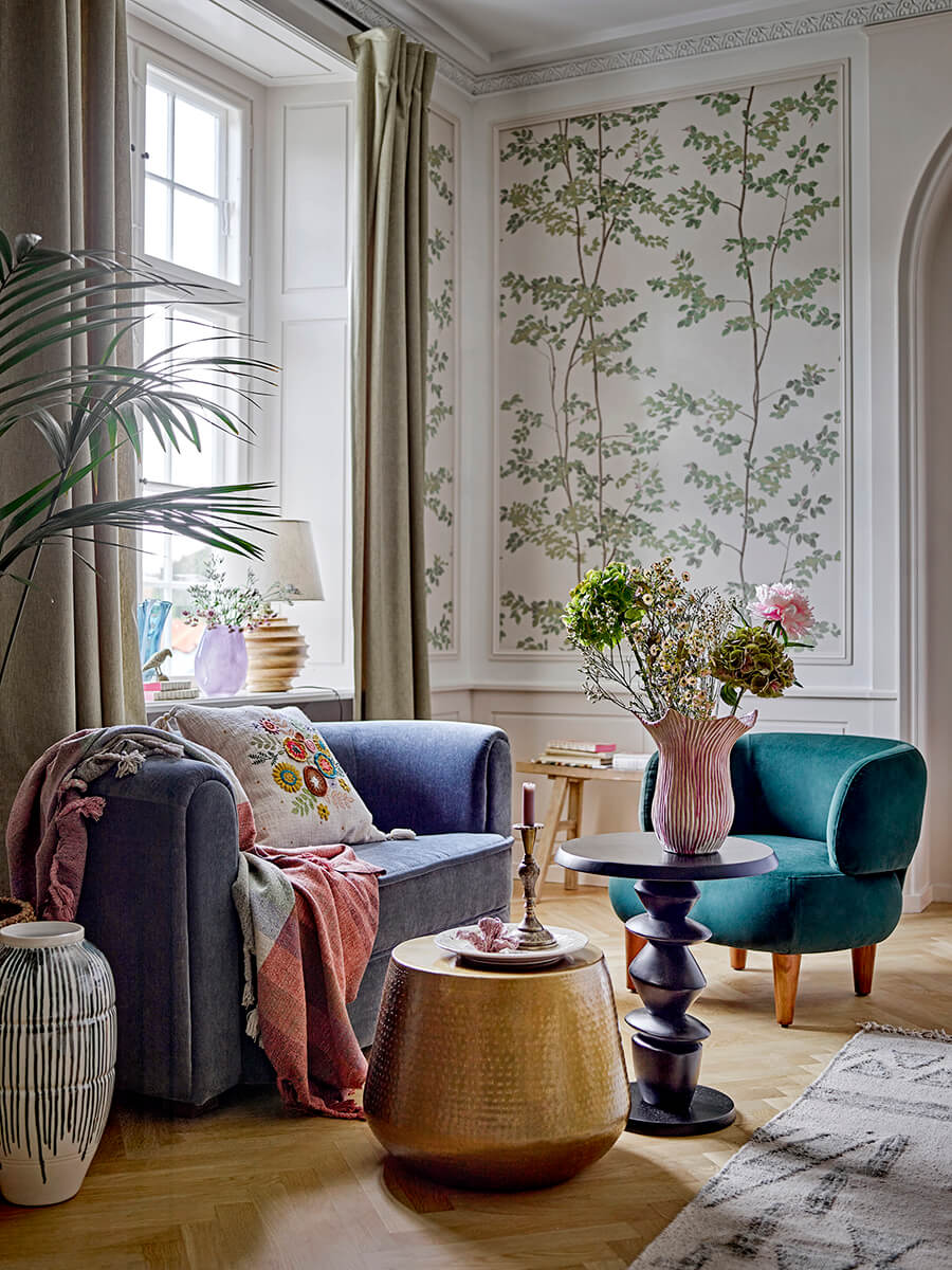 Zöld bársony pihenőfotel skandináv stílusban Bloomingville