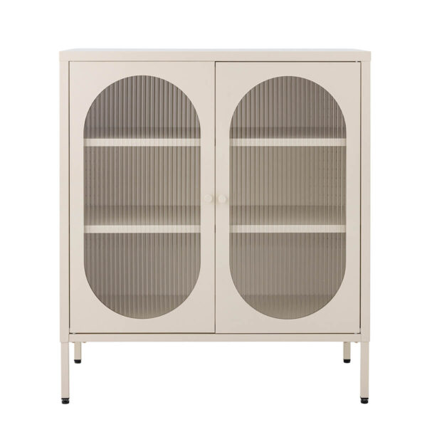 Üvegajtós fém komód homokszínben Bloomingville