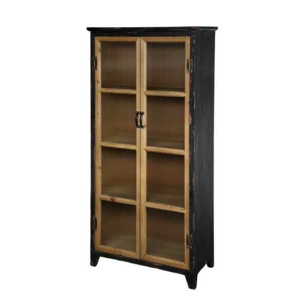 Vitrin 4 polccal és bordázott üvegajtókkal