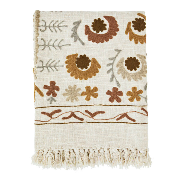 Suzani hímzett pamut takaró - bézs