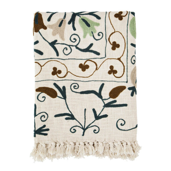 Suzani hímzett pamut takaró - zöld
