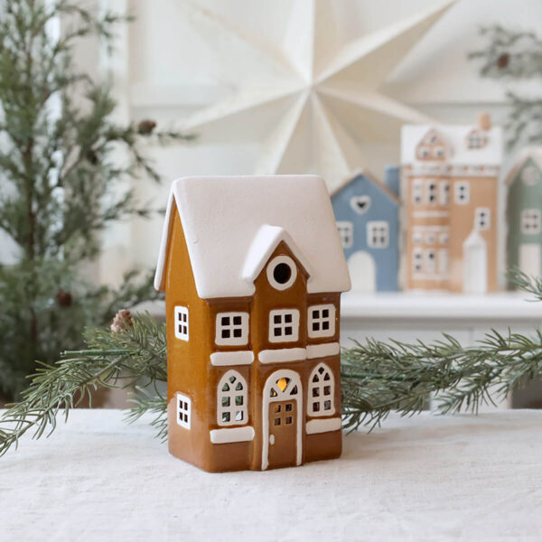 Kerámia mécsestartó ház - mokka