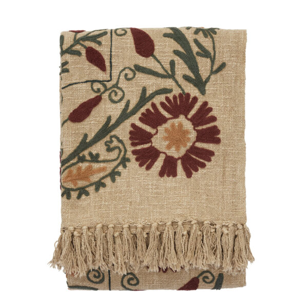 Suzani hímzett pamut takaró - homokszín